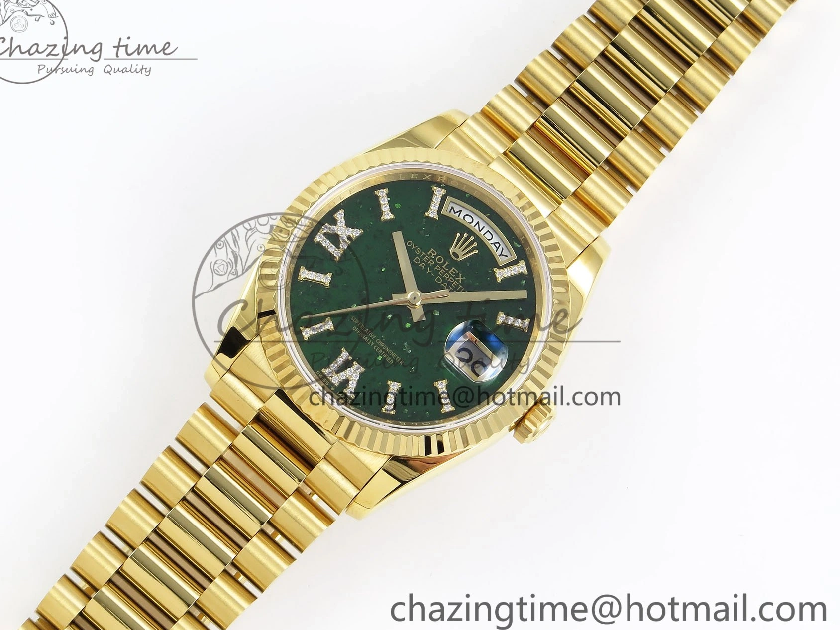 0212 Day Date 36 YG RAF 1:1 Best Edition Green Stone Roman Dial on YG Bracelet A Durable 1524